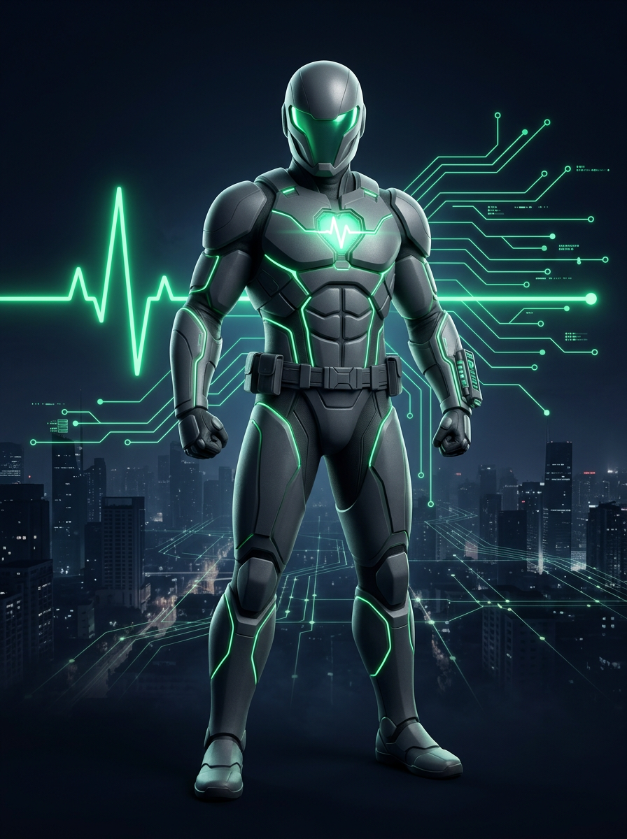 PULSE, the automation hero, with a glowing green chest core